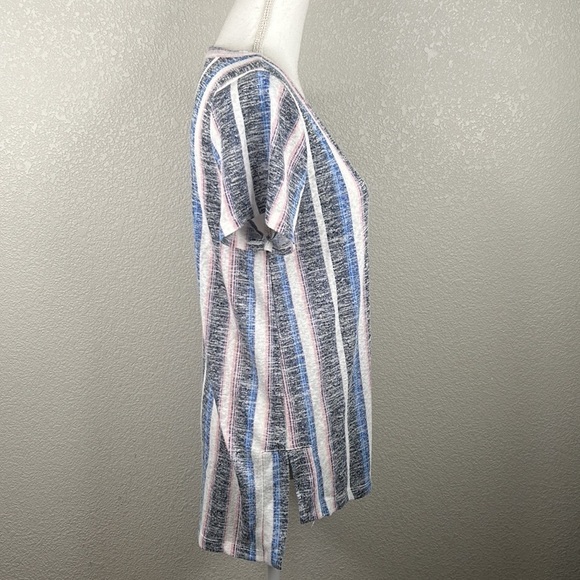Bobeau Blue White & Pink Striped Short Sleeve Top Size Medium - Picture 3 of 6